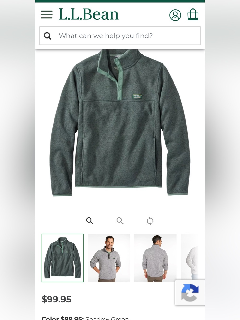 L.L.Bean Blue Half-Snap Fleece Pullover sz men’s XL